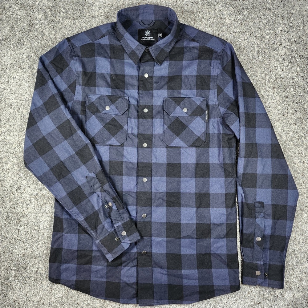 Flylow Flannel Shirt Mens Medium Blue Buffalo Plaid Snap Front Excellent